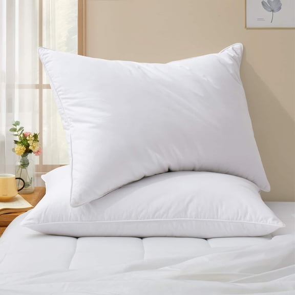Peace Nest 2 Pack 100% Cotton White Goose Feather Down Bed Pillows Medium - Queen