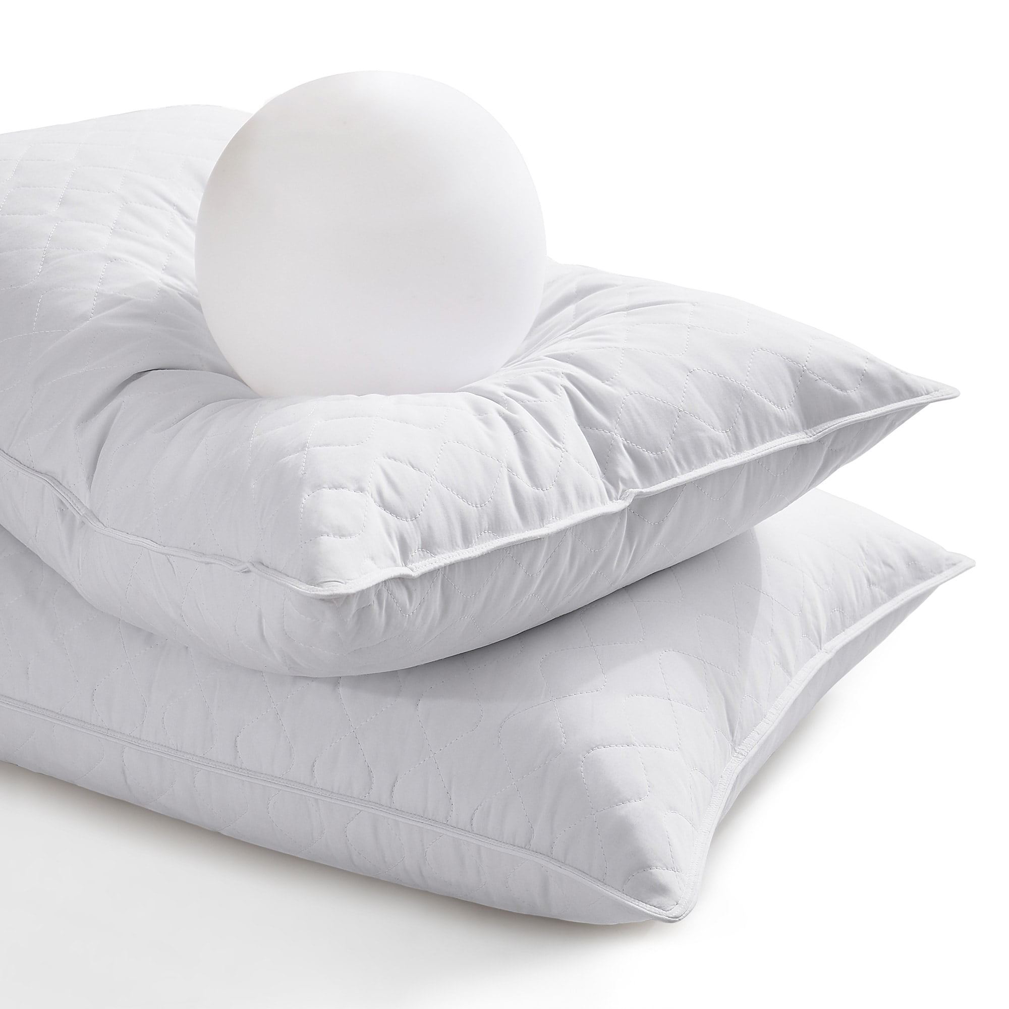Standard White Quilted Goose Feather Down Pillows, Set of 2