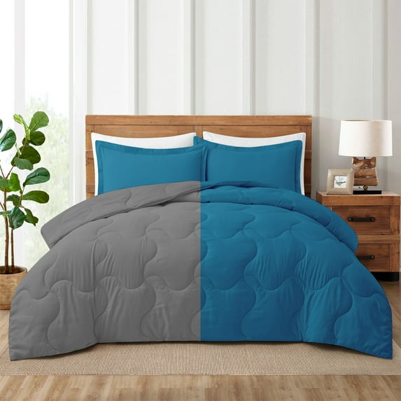 Peace Nest 3-Piece Lightweight Solid Reversible Quilted Down Alternative Comforter and Shams Bedding Set, King