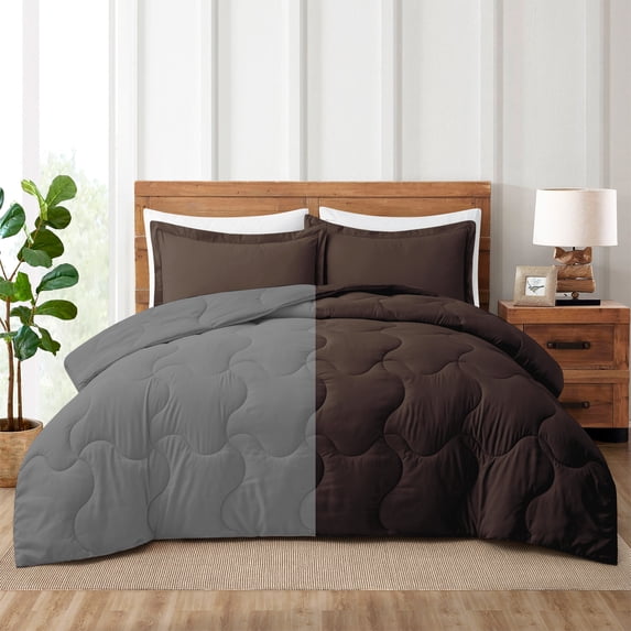 Peace Nest 3-Piece Lightweight Solid Reversible Quilted Down Alternative Comforter and Shams Bedding Set, King