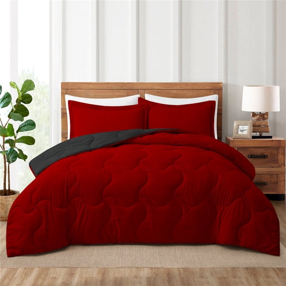 Peace Nest 3-Piece Lightweight Solid Reversible Quilted Down Alternative Comforter and Shams Bedding Set, Queen
