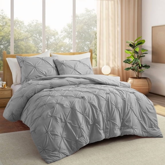 Peace Nest 3 Piece Pintuck Pinch Pleat Comforter Set, Bedding Set for All Season Dark Gray - Twin