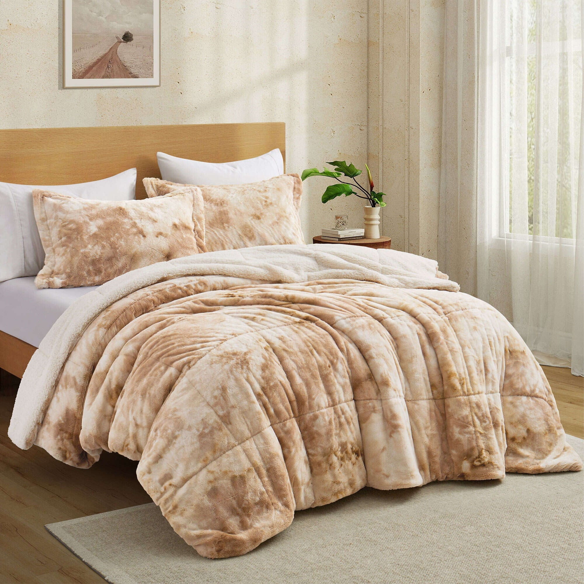 Beige Queen Reversible Down Alternative Microfiber Comforter Set
