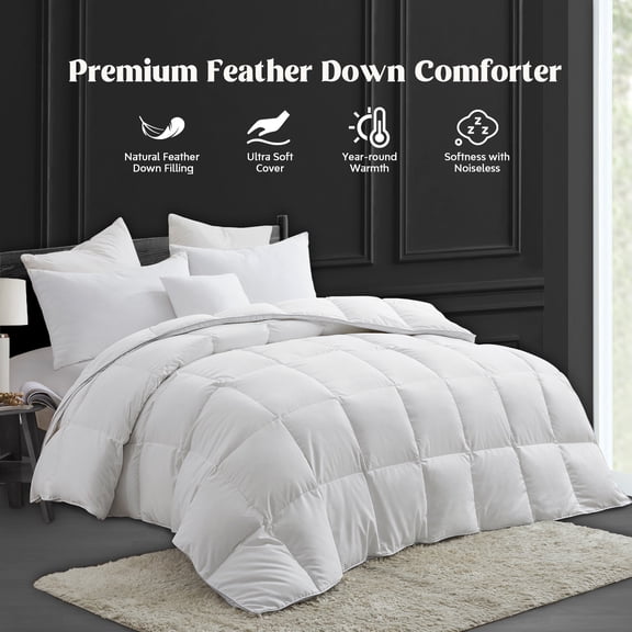 Peace Nest 360 Thread Count All Season White Goose Down Fiber and Feather Comforter, Cal King