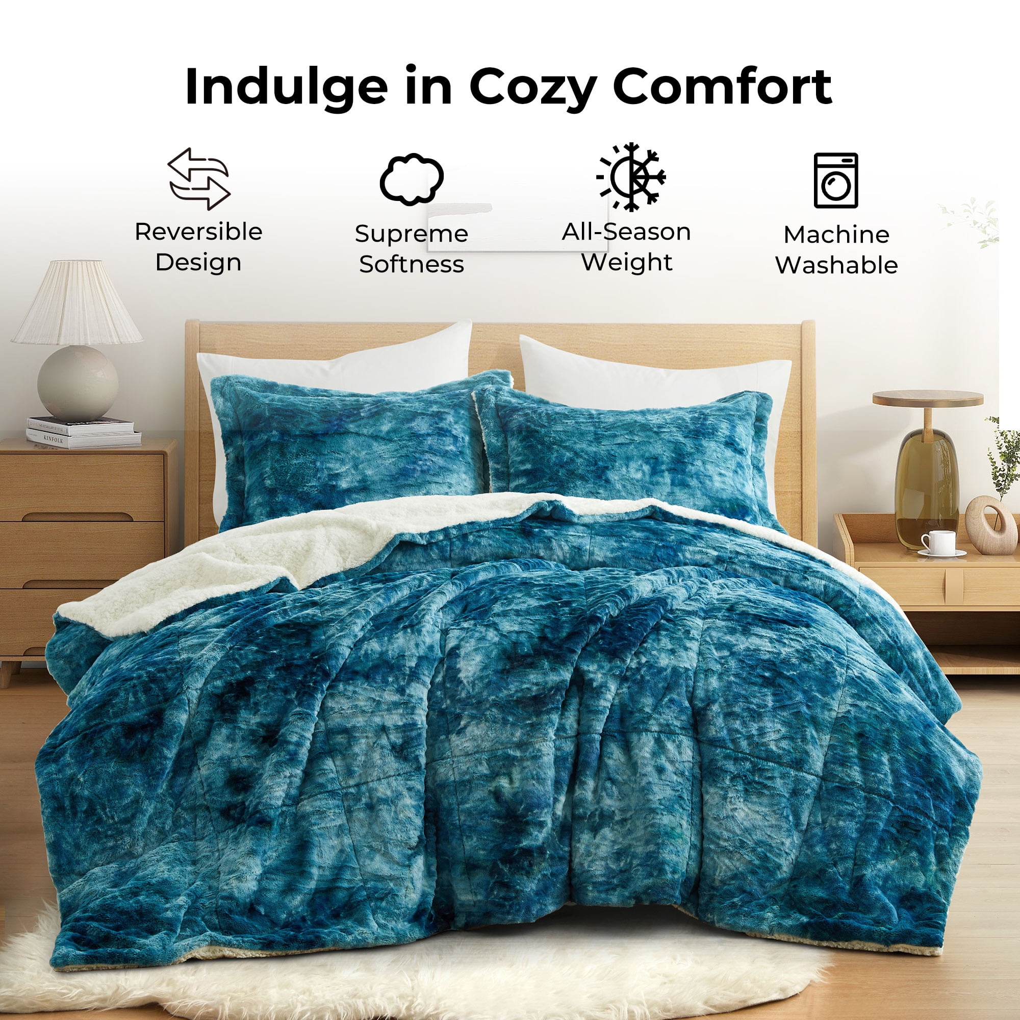 Peace Nest 3PC Reversible Sherpa Down Comforter Set with Solid Color ...