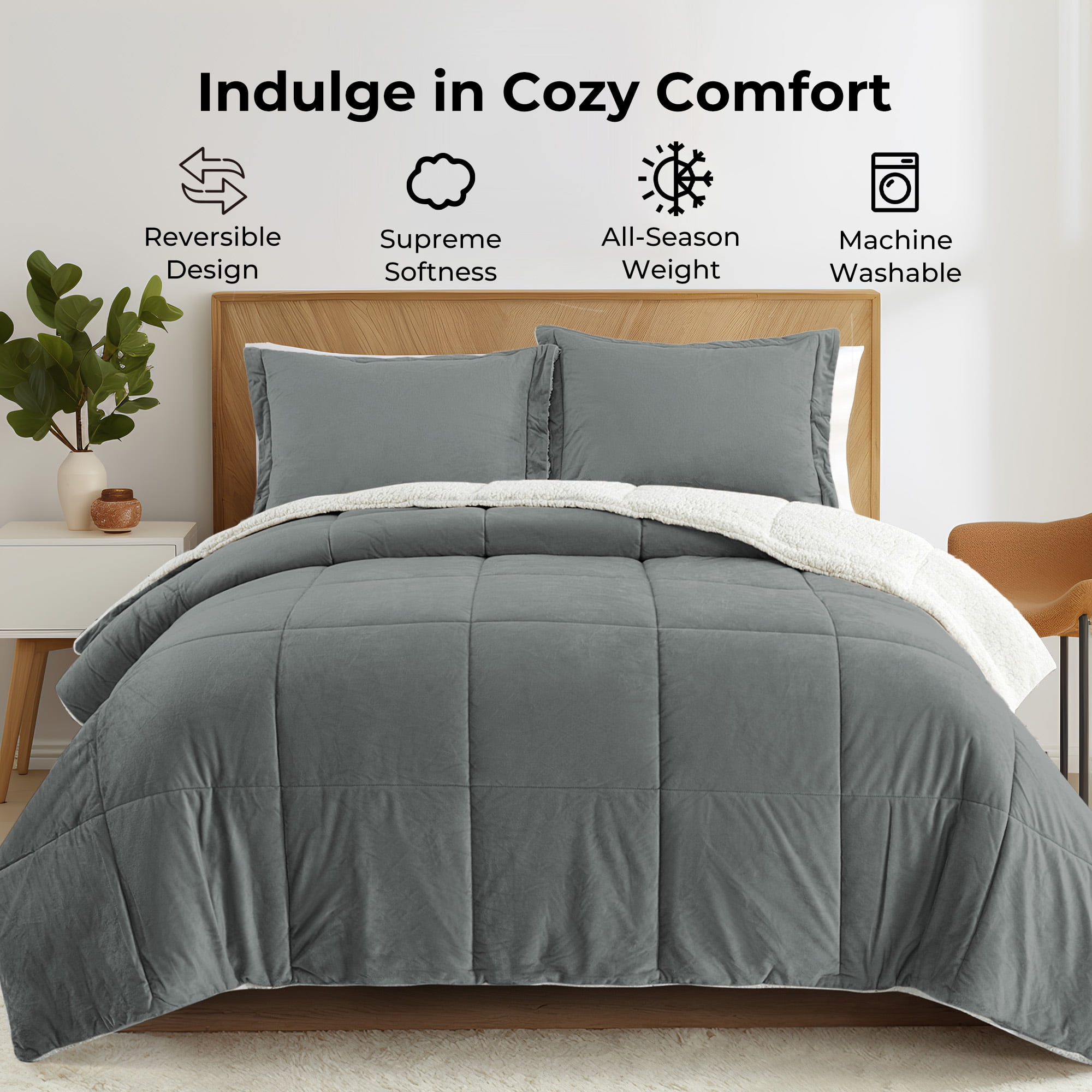 Peace Nest 3PC Heavyweight Cozy Sherpa Reversible Down Alternative