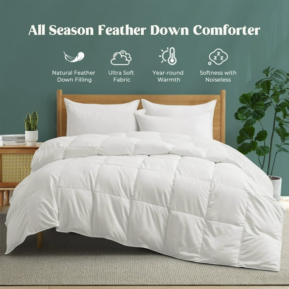 Peace Nest All Season 360 TC White Goose Down and Feather Fiber Comforter, White, Twin