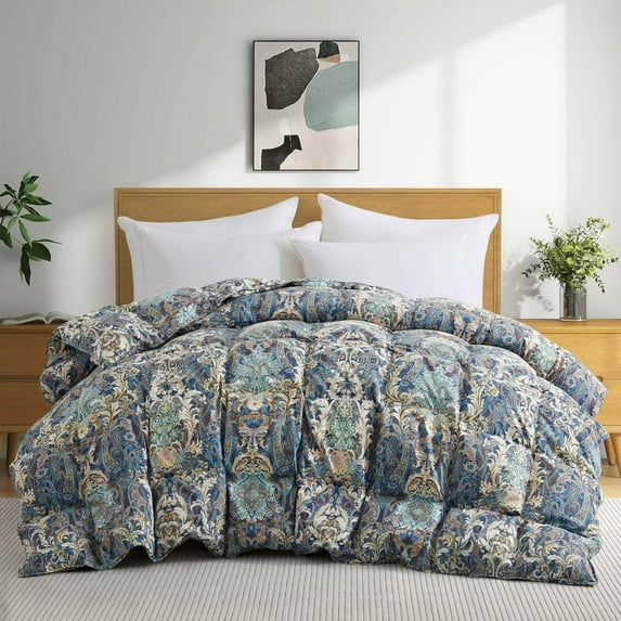 Peace Nest All Season Medium to Extra Warmth White Feather Down Comforter Duvet Insert Queen - Paisley