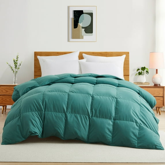 Peace Nest All Season Premium Feather Fiber and Microfiber Comforter with 360TC Ultra Soft Fabric, Green, King