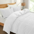 thumbnail image 1 of Peace Nest Clipped Jacquard Geometric Duvet Cover & Pillowcase Set, White/Stripe, King Size, 1 of 6