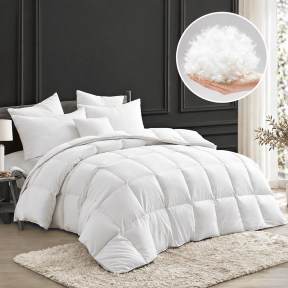 Peace Nest Goose Down Feather Fiber Comforter Cal King, 700 Fill Power Fluffy Quilted Down Comforter Duvet Insert, All Season Bedding, 108 x 94 Inch, White