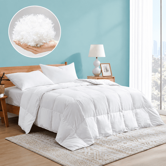 Peace Nest Goose Down Feather Fiber Comforter King, 700 Fill Power Fluffy Quilted Down Comforter Duvet Insert, All Season Bedding, 104 x 88 Inch, White