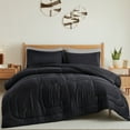thumbnail image 1 of Peace Nest Hotel Collection Satin Silky All Season Down Alternative Comforter for a Restful Night's Sleep, Black, Queen, 1 of 6