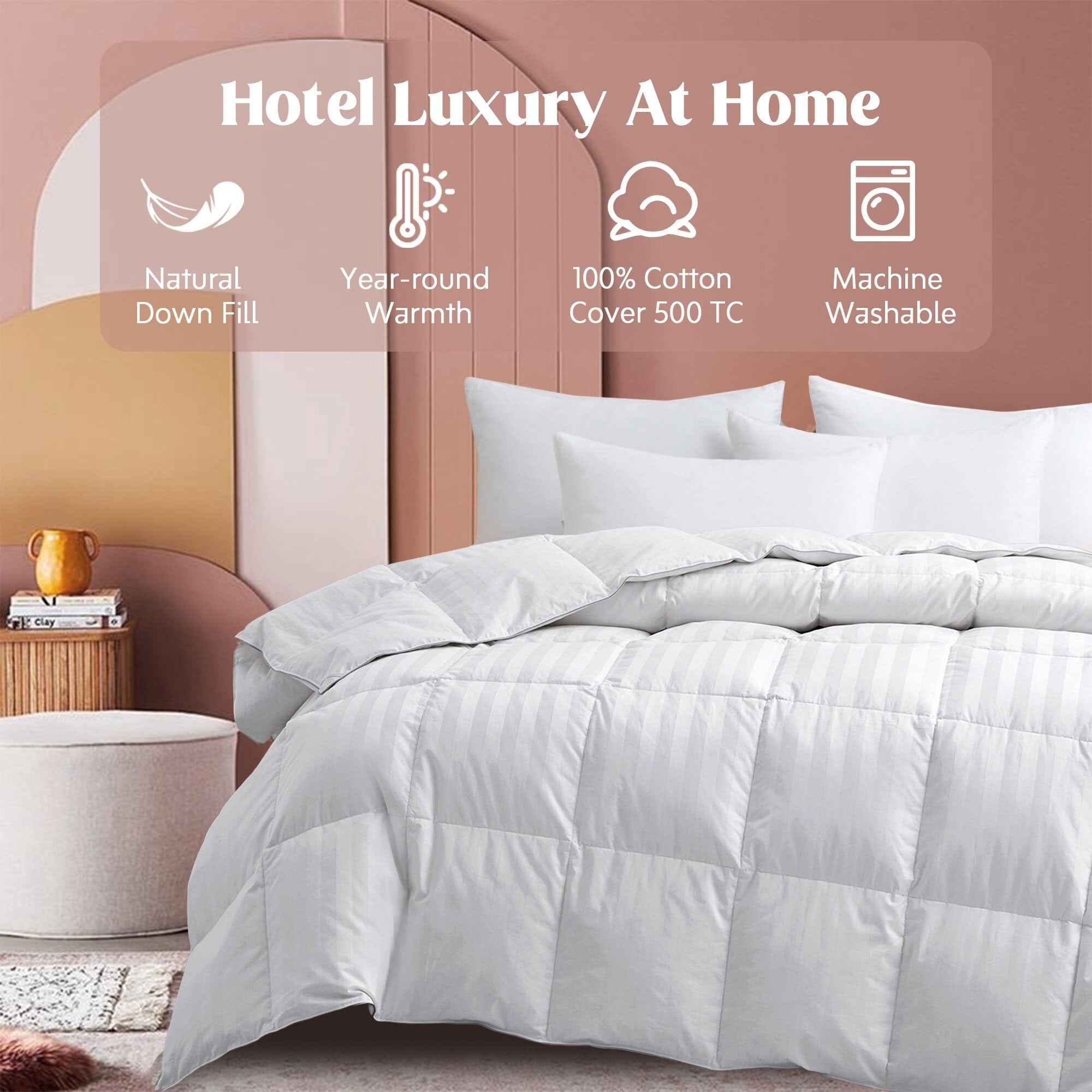 Peace Nest Hotel Luxury Yearround Down Duvet Comforter White Stripe