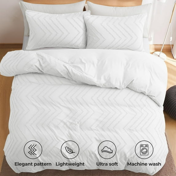 Peace Nest Lightweight Clipped Duvet Cover Set Geometric Solid Color White - Twin
