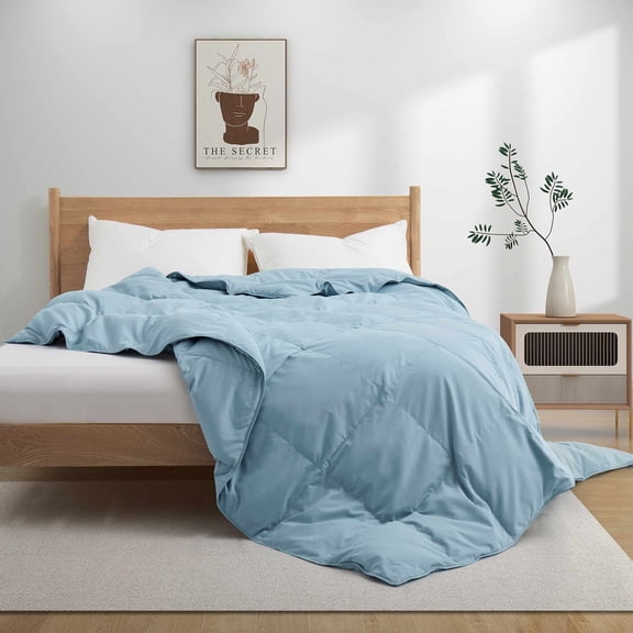 Peace Nest Lightweight White Feather Down Fluffy Comforter Duvet Insert California King - Steel Blue
