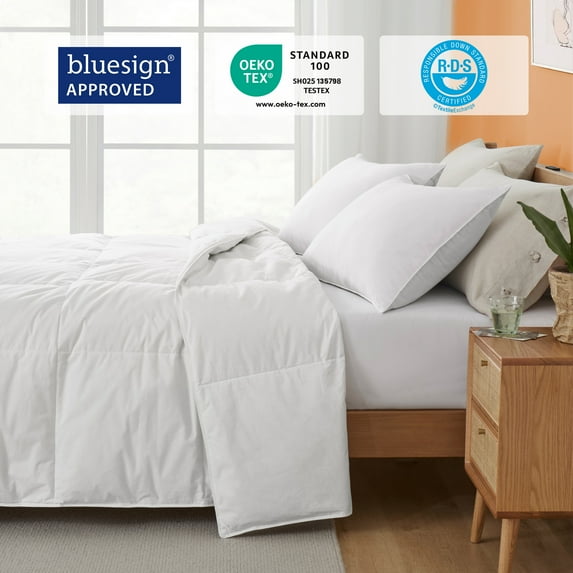 Peace Nest Lightweight White Goose Down Feather Comforter with Cotton Cover, Solid Pattern, Washable, King