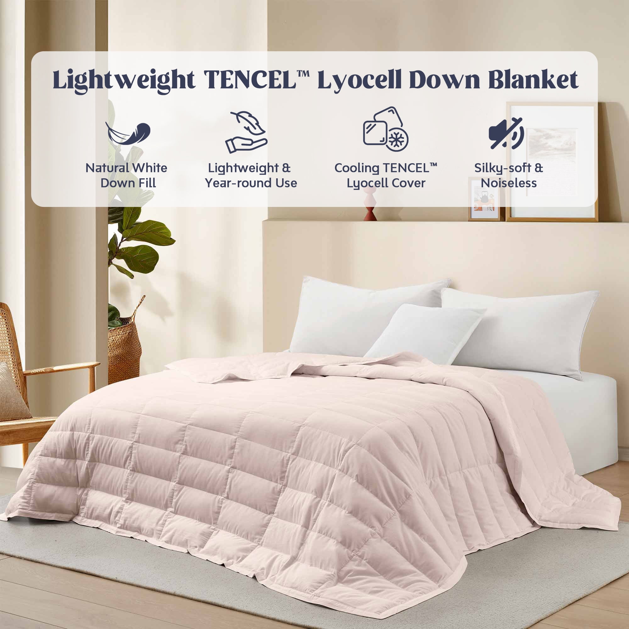 Puredown Blankets King Size - Soft Lightweight Down Blanket For All Seasons, Cozy Warm Luxury Bed Blanket With Satin Trim, 100%