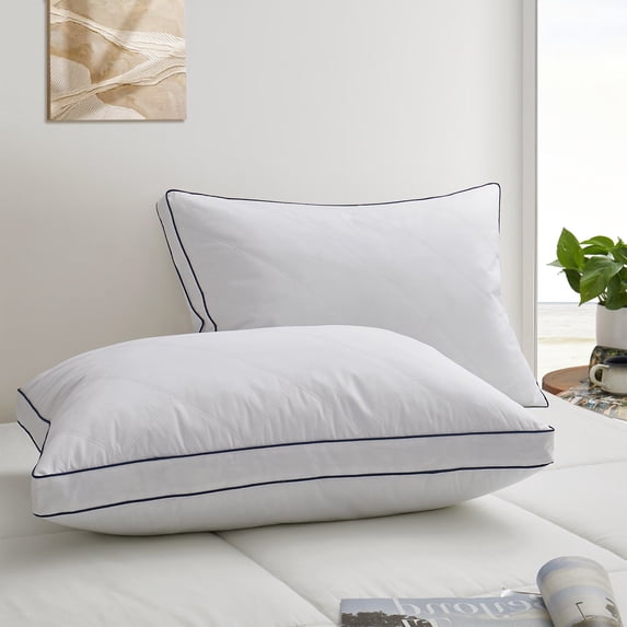 Peace Nest Quilted Cotton Goose Feather Down Pillow, Medium Support Pack of 2 - White King