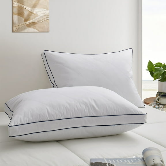 Peace Nest Quilted Cotton Goose Feather Down Pillow, Medium Support Pack of 2 - White King