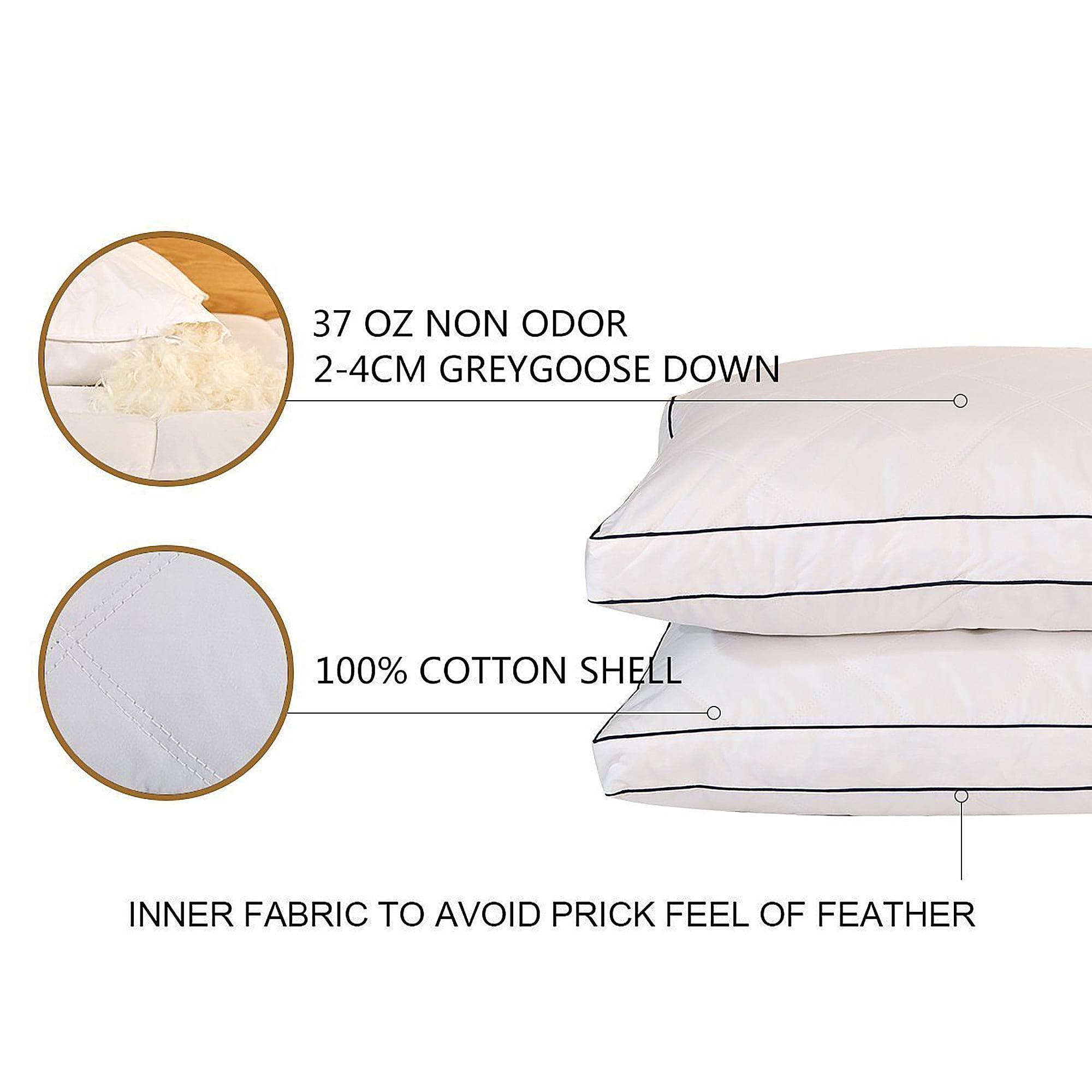 Peace Nest White Feather & Down Gusset King Size Pillow - Set of Two