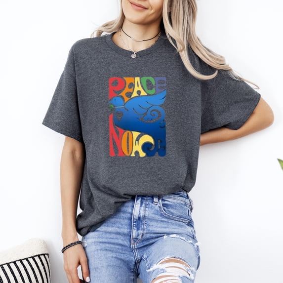 Peace Now Dove And Vintage Rainbow Hippie Design Symbol T-Shirt, for men & women, up to size 5XL