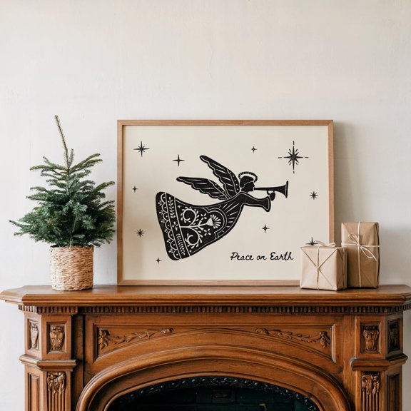 Peace On Earth Angel Minimal Wall Art Home Decor