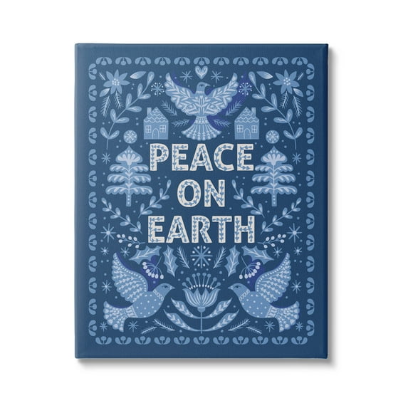 Peace On Earth Blue Doves Holiday Graphic Art Gallery Wrapped Canvas Print Wall Art
