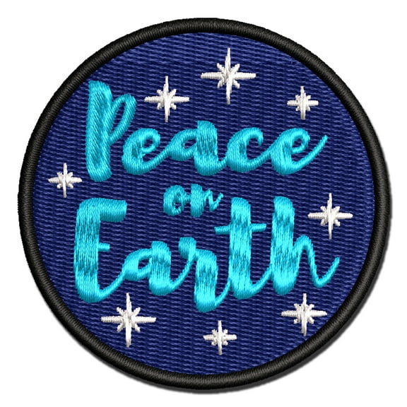 Peace On Earth Christmas Applique Multi-Color Embroidered Iron-On Patch - 2.0 Inch Mini