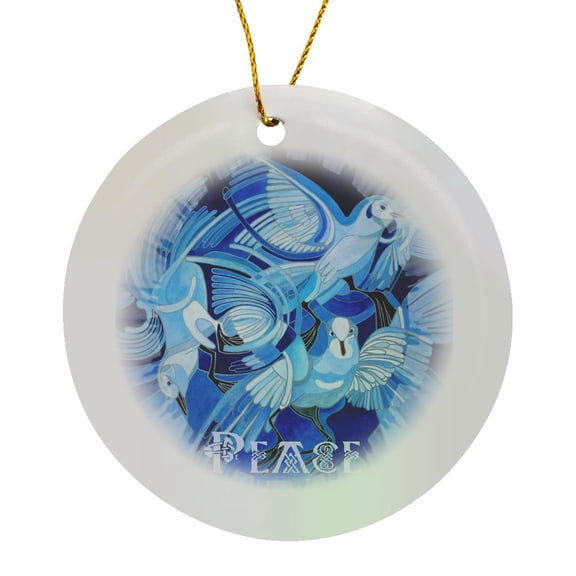 3drose, Peace on Earth Doves with Celtic Vibes, Circle Porcelain Ornament