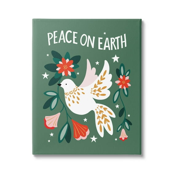 Peace On Earth Floral Dove Blossoms Holiday Graphic Art Gallery Wrapped Canvas Print Wall Art