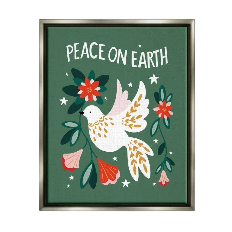 Peace On Earth Floral Dove Blossoms Holiday Graphic Art Luster