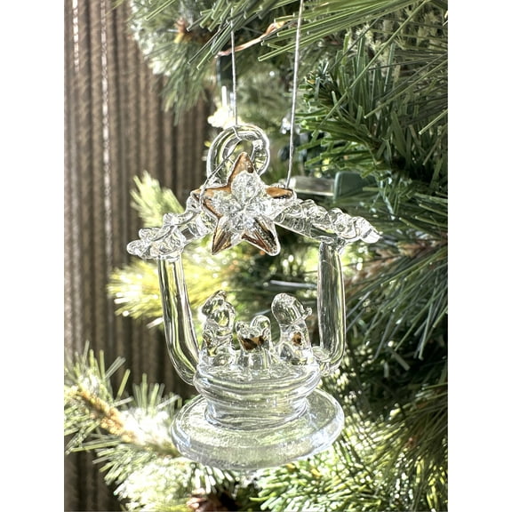 Peace On Earth Glass Nativity Scene Oenament - Jesus Was Born Christmas Ornament- By Ganz