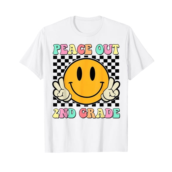 Peace Out 2nd Grade Retro Smile Last Day of School T-Shirt for Men Women Girls Kids
