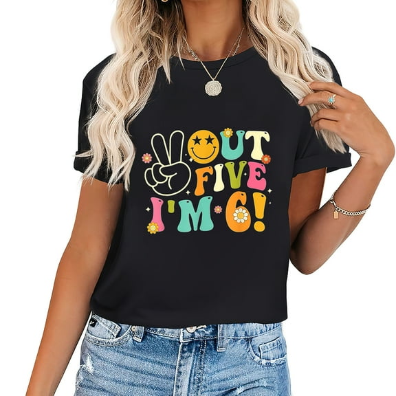 Peace Out Five I'm 6 Birthday Shirt 6yr 6th Groovy Trendy and Comfortable Women's Graphic Tees - Perfect for Any Occasion