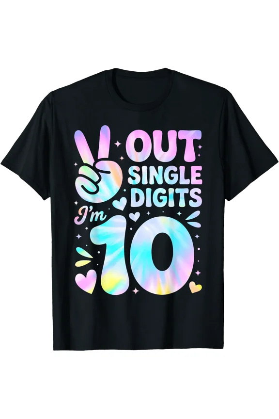 Peace Out Single Digits I'm 10 Tie dye 10th Birthday Kids T-Shirt