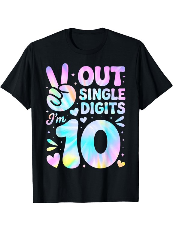 Peace Out Single Digits I'm 10 Tie dye 10th Birthday Kids T-Shirt