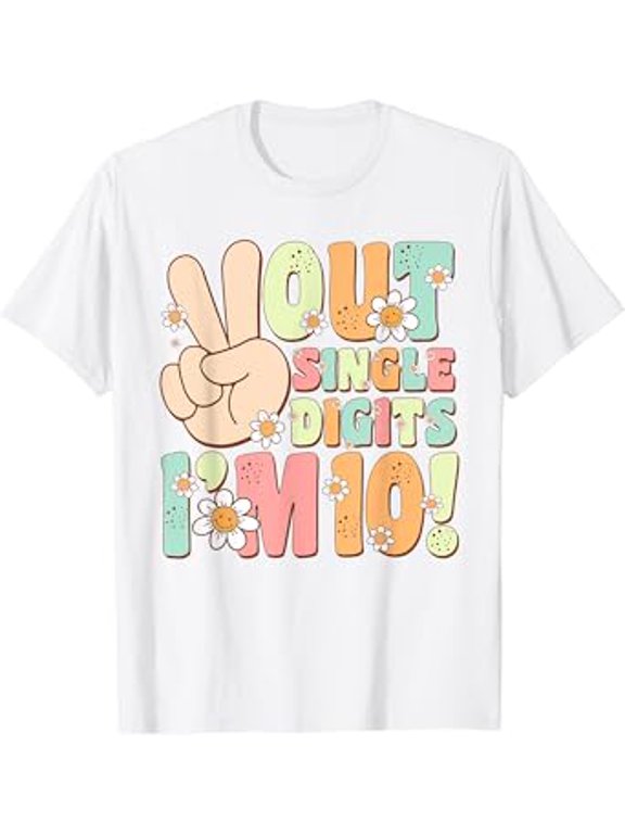 Peace Out Single Digits Retro Groovy 10th Birthday Girl T-Shirt