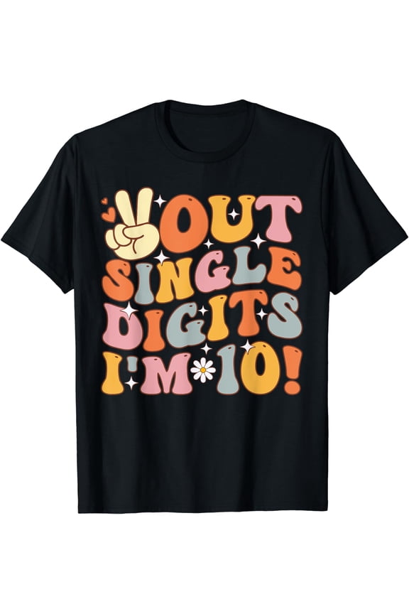 Peace Out Single Digits Retro Groovy 10th Birthday Kids Girl T-Shirt