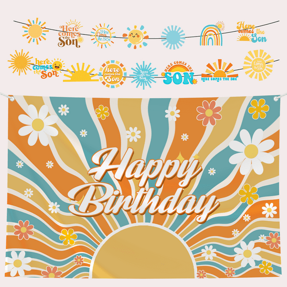 Peace Out Single Digits Theme: "HAPPY BIRTHDAY" Party Decor Set - Backdrop & String Banner