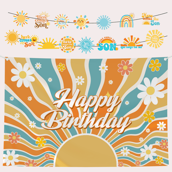 Peace Out Single Digits Theme: "HAPPY BIRTHDAY" Party Decor Set - Backdrop & String Banner