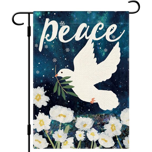 Peace Pigeon Garden Flag Winter Dove Bird Garden Flag 12.5x18 Double Side Vertical Burlap Farmhouse Yard Flag Christmas Winter Outdoor House Decoration