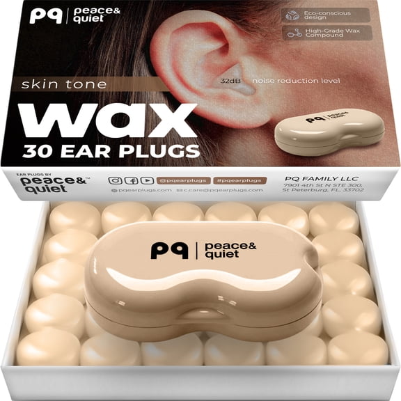 Peace&QuietPQWax Ear Plugs for SleepHearing Protection, Sleep & SwimSoft Silicone Moldable Gel Earplugs, Noise Cancelling & ReductionDiscreet, Sound Blocking 32 Db (15 Pillows)
