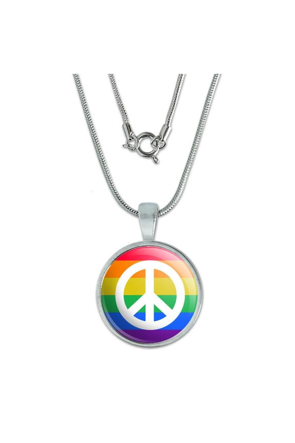 Peace Rainbow LGBTQ Symbol 0.75" Pendant with Sterling Silver Plated Chain