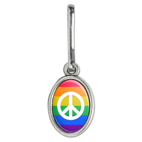 Peace Rainbow LGBTQ Symbol Antiqued Oval Charm Clothes Purse Suitcase Backpack Zipper Pull Aid