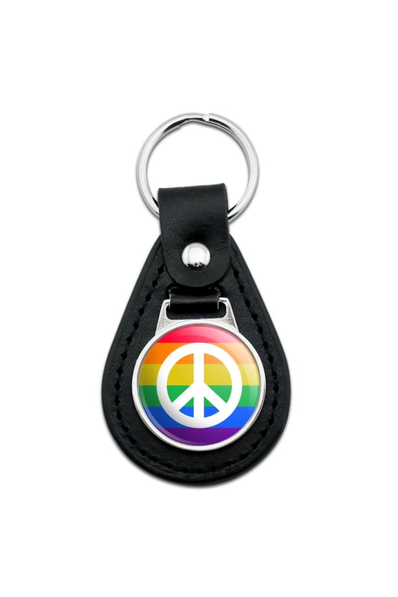 Peace Rainbow LGBTQ Symbol Black Leather Keychain