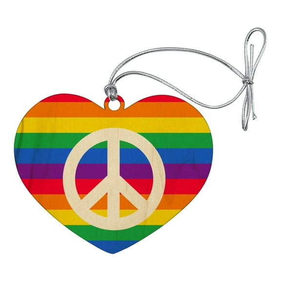 Peace Rainbow LGBTQ Symbol Heart Love Wood Christmas Tree Holiday Ornament