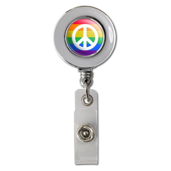 Peace Rainbow LGBTQ Symbol Retractable Reel Chrome Badge ID Card Holder Clip