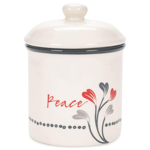 Peace Red Floral Scribbles 5.5 x 7.5 Stoneware Decorative Tabletop Organizer Jar Canister