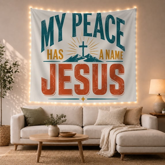 Peace Religious Clean with Words Capital Letters Slightly, Mystical Fantasy for Space Lovers, Galaxy Room Decor, Housewarming Gift, Tapestry Wall Hanging for Bedroom and Dorm